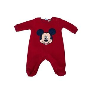 Vintage Disney‎ Mickey Mouse Red One Piece Jumpsuit Romper Size  0/3 Months